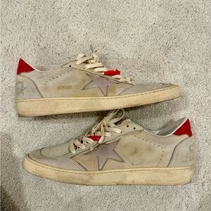 Golden Goose Gray, Beige and Red Sneakers